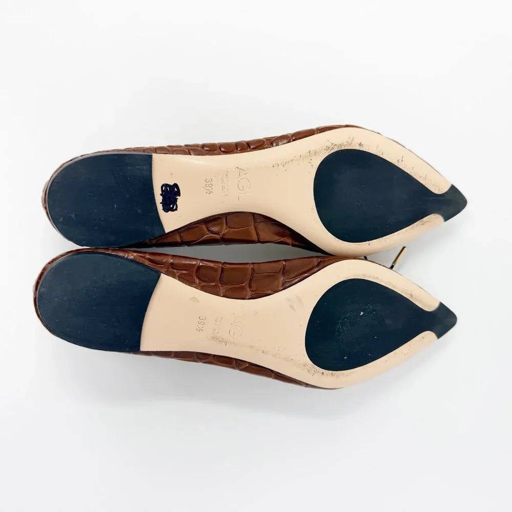 AGL Jomy Pointed Toe Ballet Flat Women's Size 39.5 (9.5 US) Cognac Made In Italy